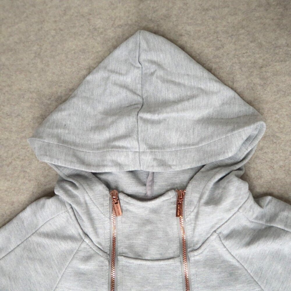 Lime & Vine Short Sleeve Grey Hoodie Multi Zip Front Sweater Women's Medium - Picture 7 of 16